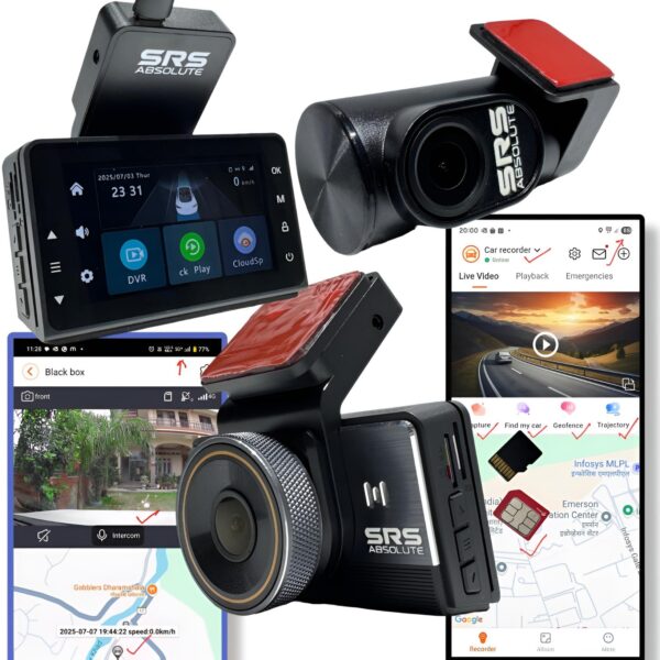 SRSABSOLUTE 3K 4G Dual Dash Cam GPS+LiveVideo Remote Audio-Video Monitor| Record/Download/Playback/Live/Call/Zoom| GPS Track| GeoTag | TimeLapse|PIP WI-FI HotSpot| G-Sensor/Collision Sensor|1TB MicroSD support-S44G