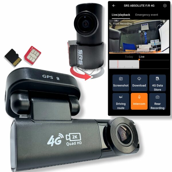 SRSABSOLUTE 2.6K 4G Dual Dash Cam GPS+LiveVideo TimeLapse Loop Record GSensor Voice Calling GeoFence SOS Parking Monitor SIM MicroSD Supp upto 1TB (S24Gen3 Front/Rear)