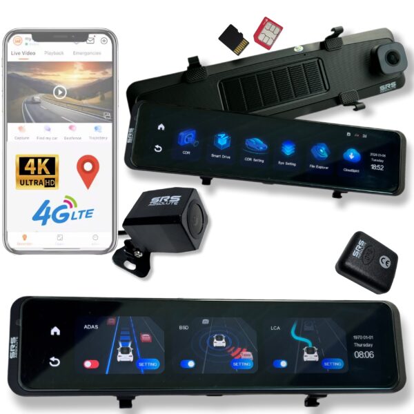 SRSABSOLUTE 4K 4G Dual Dash Cam GPS+LiveVideo ADAS BSD Remote Tracking Playback Park Monitor Calling Pedestrian Alert TimeLapse SOS Loop Record GSensor Reverse Parking SIM MicroSD Support upto 1TB(S124K)