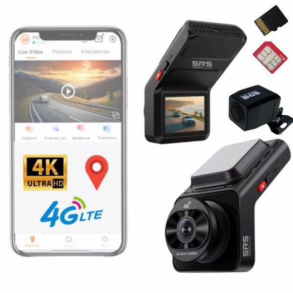 SRSABSOLUTE 4K 4G Dual Dash Cam GPS+LiveVideo ADAS BSD Park Monitor WiFi Hotspot Reverse Parking Dual Record Remote Playback Voice Call MicroSD SIM Support (S44KGen4)