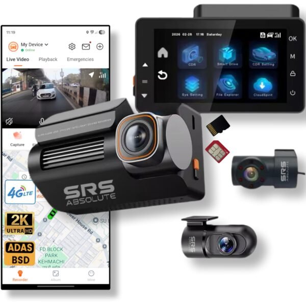 SRSABSOLUTE 3 Channel 4G Dash Cam GPS+Live Video ADAS BSD Remote Playback Parking Monitor Calling Pedestrian Alert TimeLapse WiFi Hotspot Loop Recording GSensor MicroSD SIM 1TB Support(S52KGen4)
